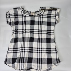 NWT - Bae City Women's White& Black Buffalo Print Zipper Detail T-Shirt, Size S